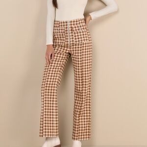 Lulus Adorably Classic Rust And Beige Gingham High-rise Pants Brown - Size XS